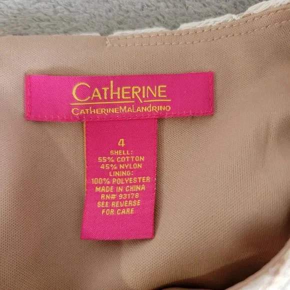 Catherine Malandrino Cream Ivory‎ Lined Lace Crochet Dress 3/4 Sleeve Size 4 - Picture 3 of 11